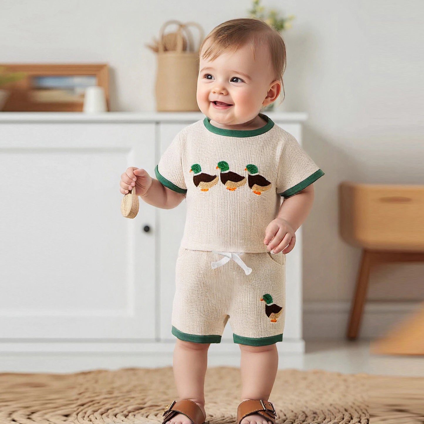 Cartoon Duck Embroidery Toddler Summer Outfit