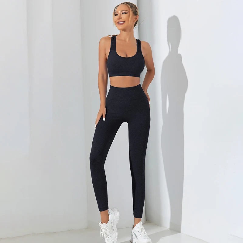 Trendy 2 Pcs Women Yoga Set - Sports Bra & High Waist Pants.