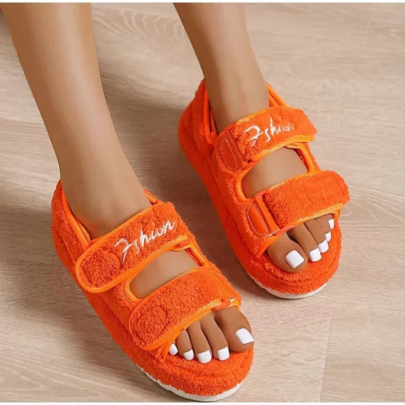 Women’s Plush Platform Sandals - Retro Casual Footwear