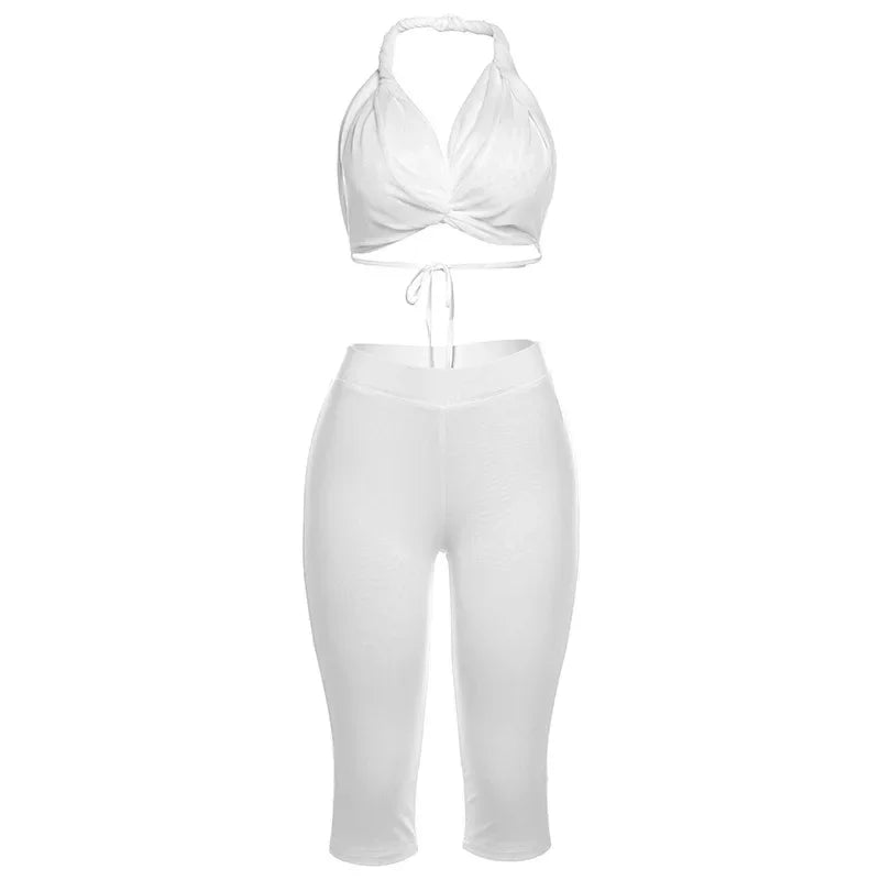 Autumn Women's 2-Piece Set: Halter Top & Capri Pants.