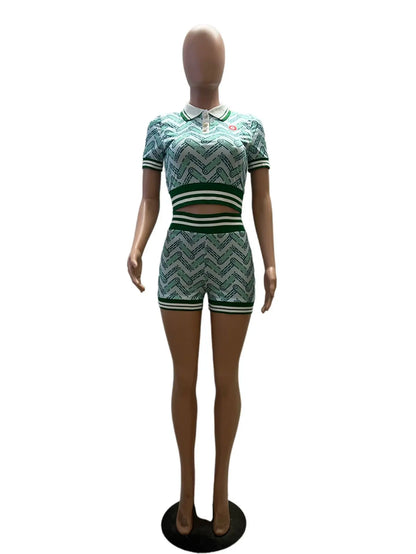 Trendy Ribbed Two-Piece Set - Y2K Crop Top & Shorts.