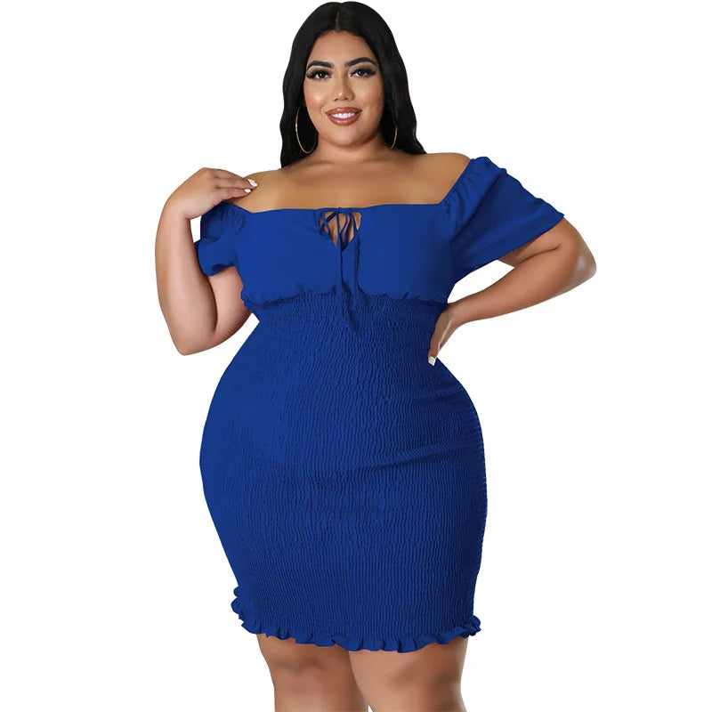 Chic Plus Size Summer Mini Dress - Sexy Solid Clubwear.