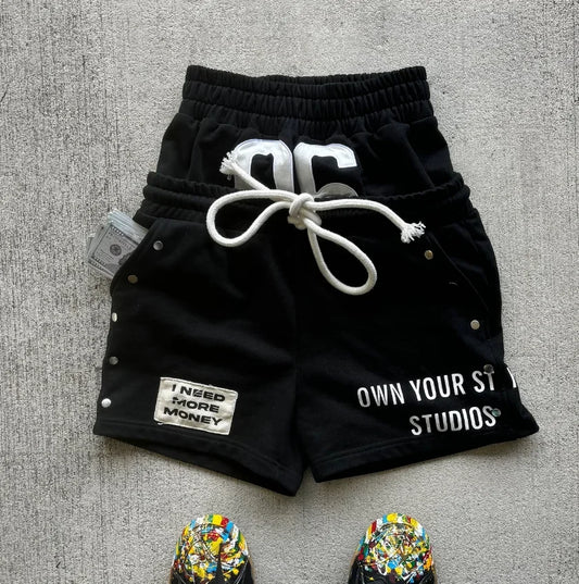 Double Waisted Loose Sports Shorts - Retro Harajuku Hip Hop