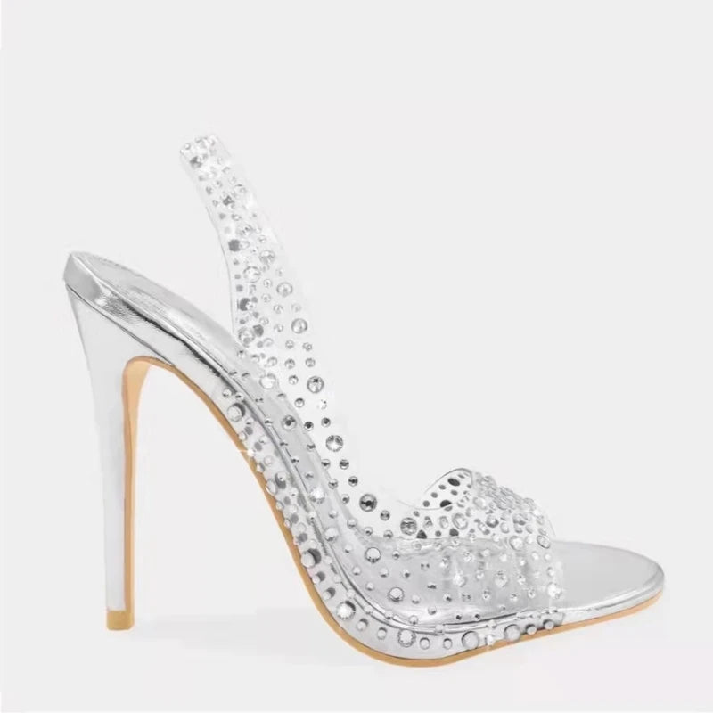 Champagne Silver Gold Crystal High Heels.