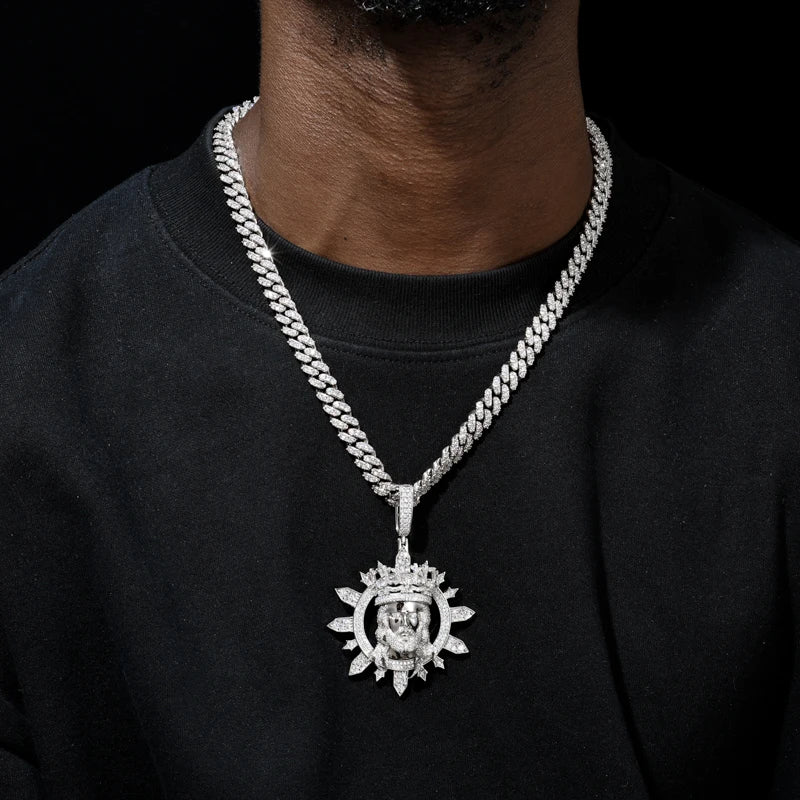 Iced Out Moissanite Jesus Head Pendant Necklace.