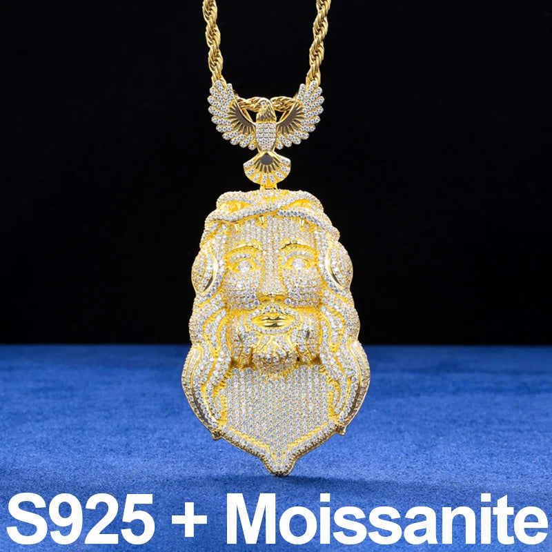 Iced Out Moissanite Jesus Head Pendant Necklace.