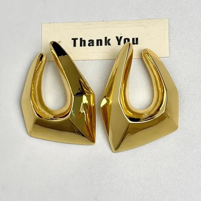 Chic Irregular Geometric Large Metal Earrings for Women.