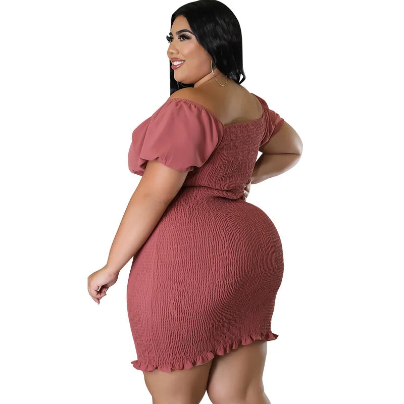 Chic Plus Size Summer Mini Dress - Sexy Solid Clubwear.