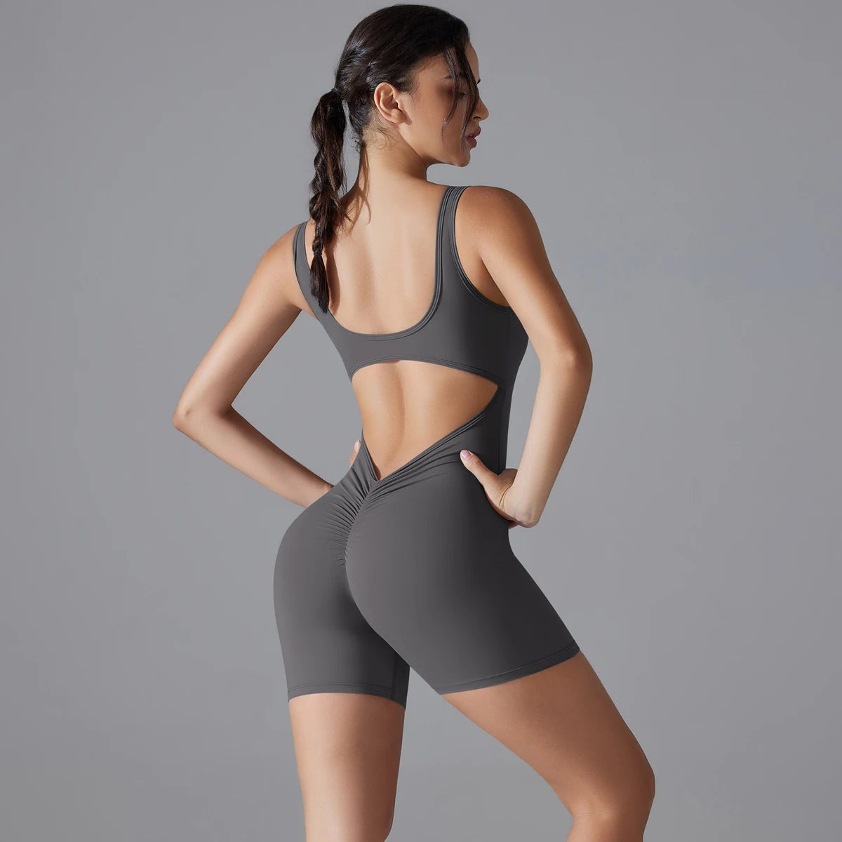 V Back Scrunch Sports Jumpsuit - Trendy Activewear.