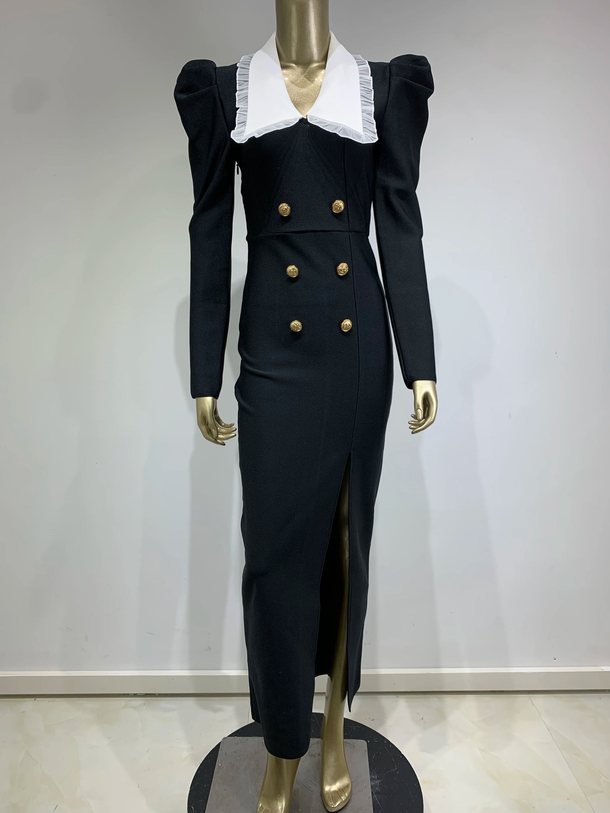 Elegant Celebrity Long Sleeve Black Bodycon Dress.