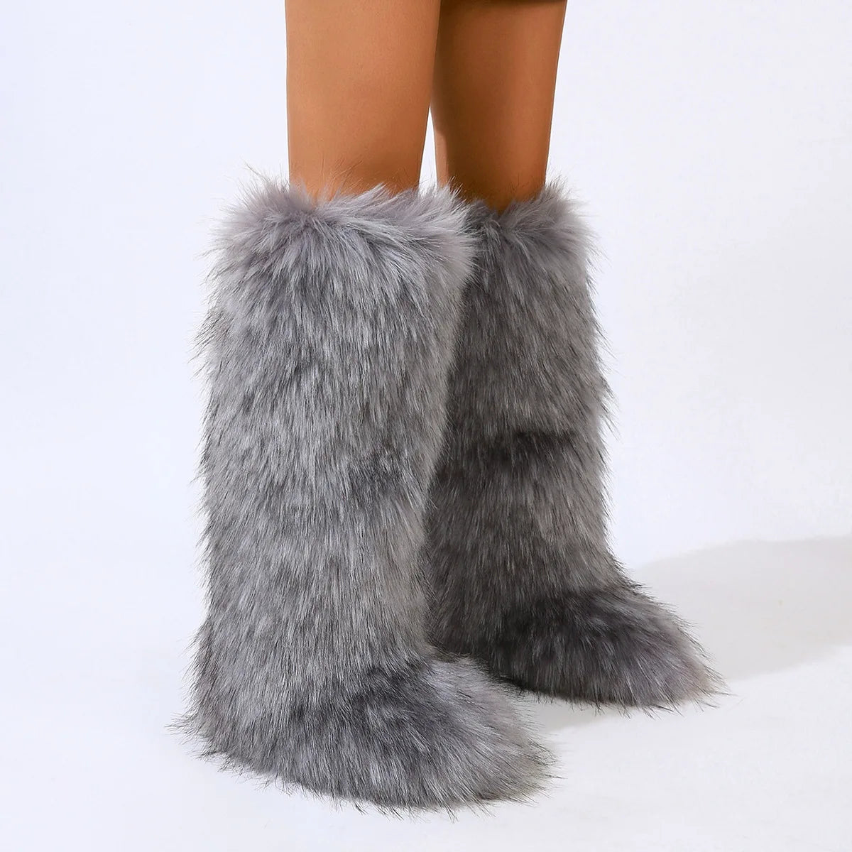 2025 Women's Winter Thigh High Plush Faux Fur Boots