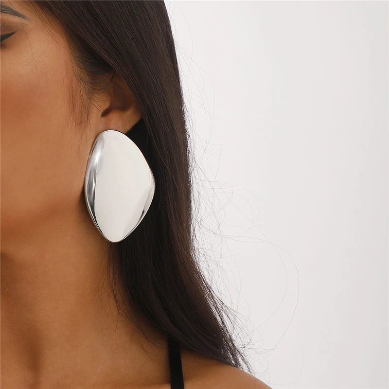 Trendy Asymmetric Bright Metal Alloy Earrings.