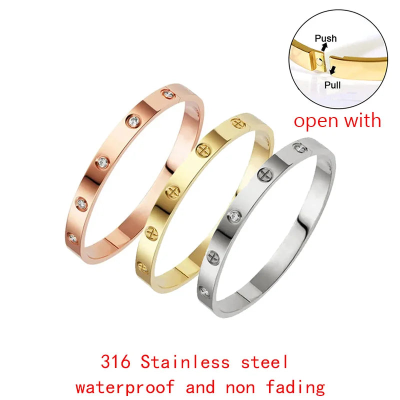 Gold Zircon Cross Nut Nail Bracelet for Women.