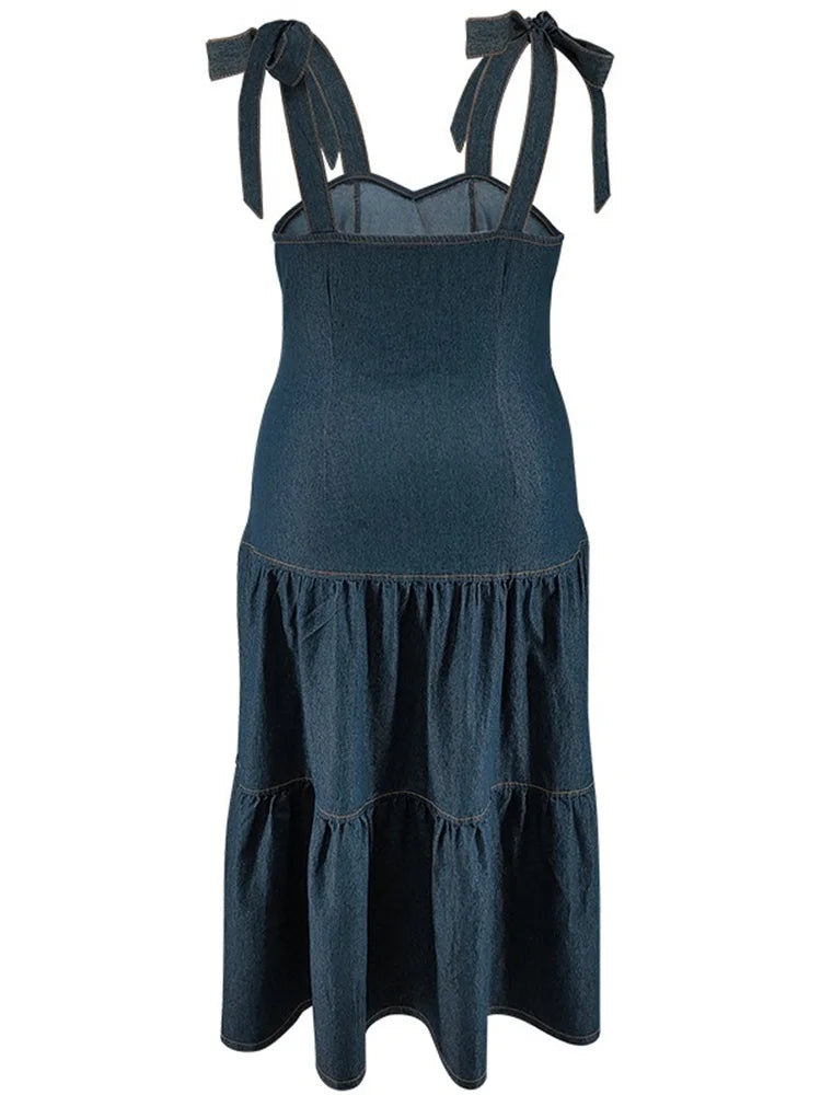 Chic Plus Size Denim Maxi Dress - Curve-Hugging Style.