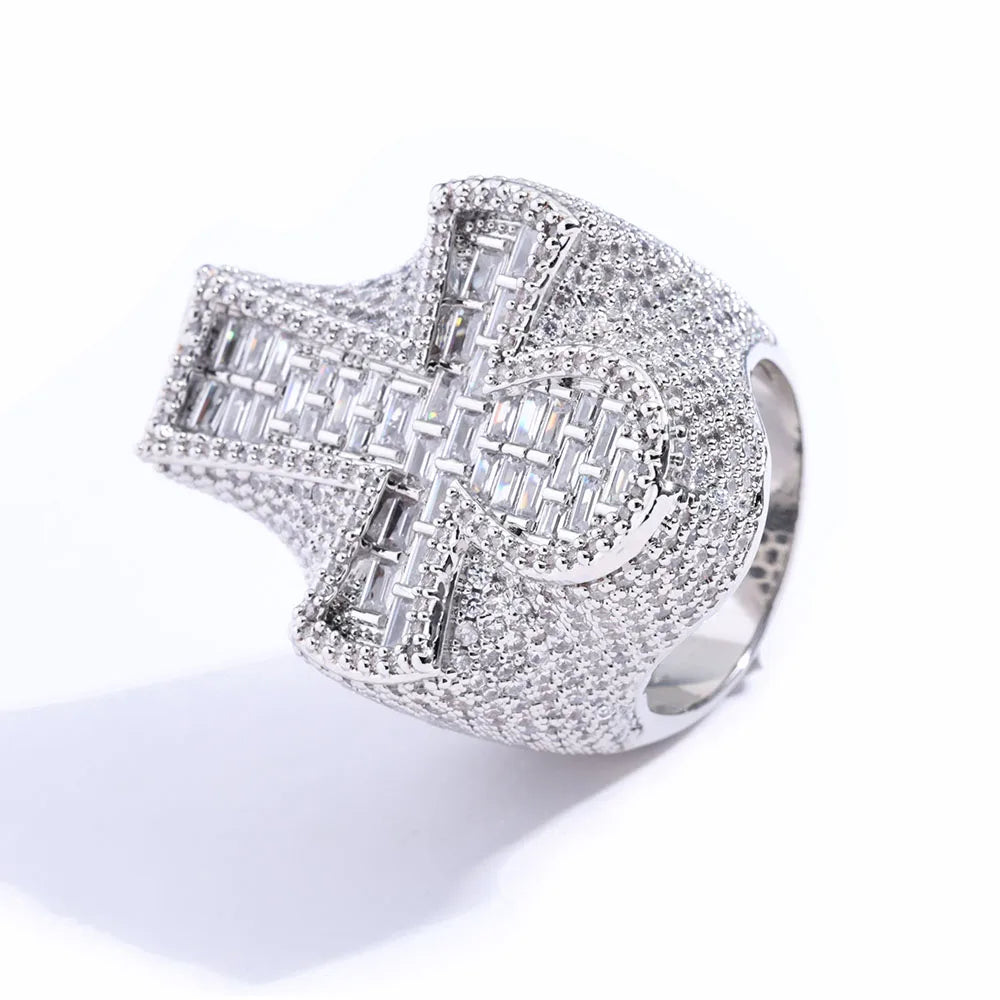 Men's Bling Cross Cuban Ring - Iced Out Diamond Style.