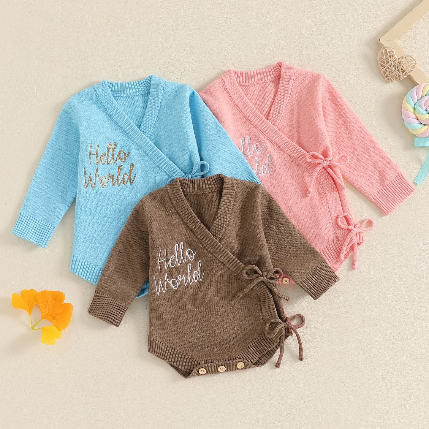 Soft Knitted Newborn Baby Sweater Rompers with Letter Embroidery