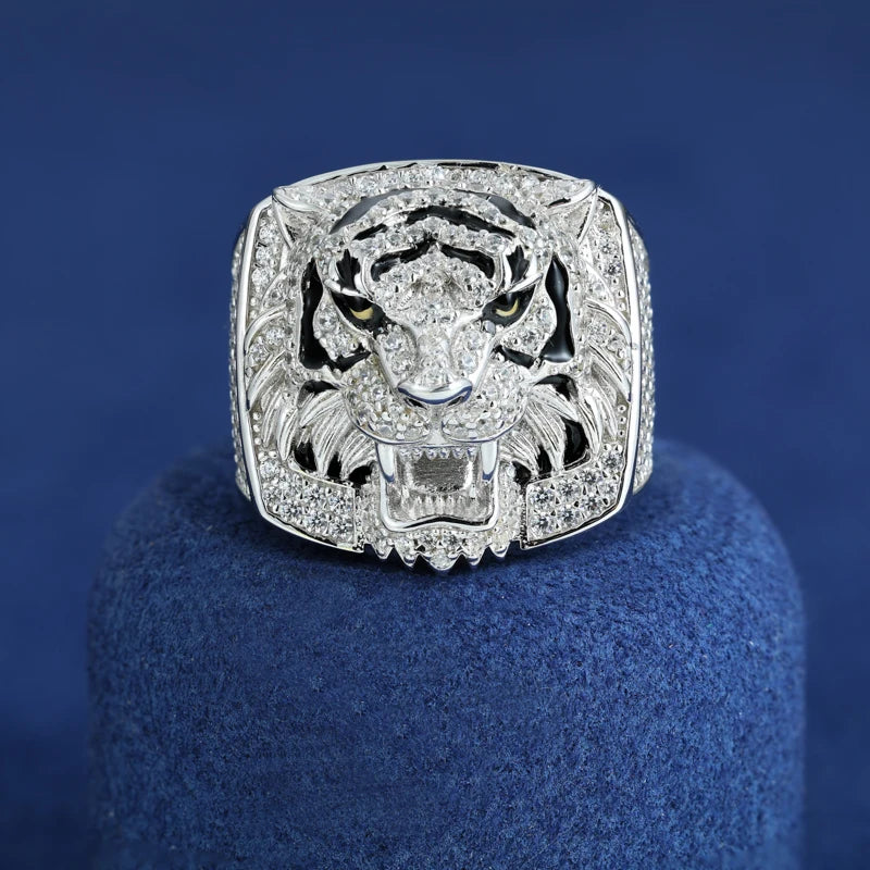 Luxury Moissanite Lion Head Ring in 925 Sterling Silver.