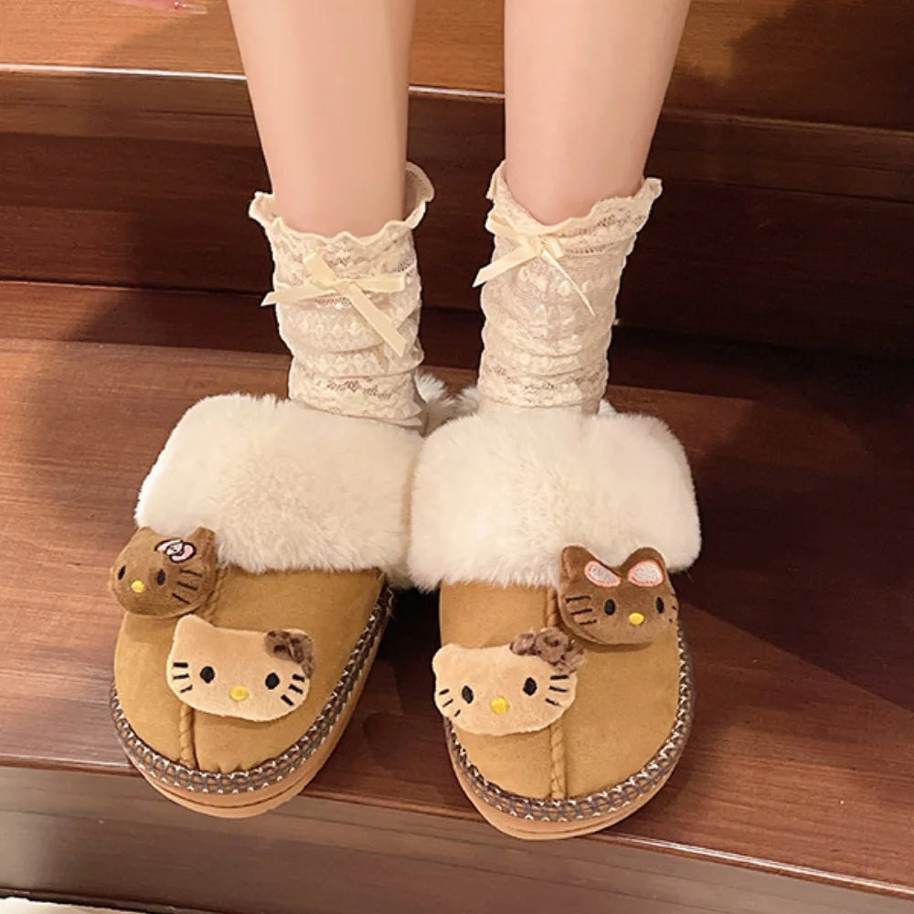 Hello Kitty Winter Plush Slippers - Cozy & Cute.