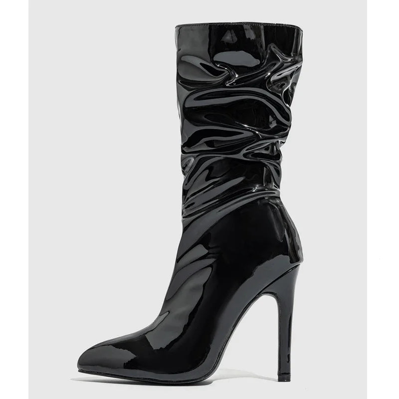 Chic Patent Leather Pleat Ankle Boots for Women.