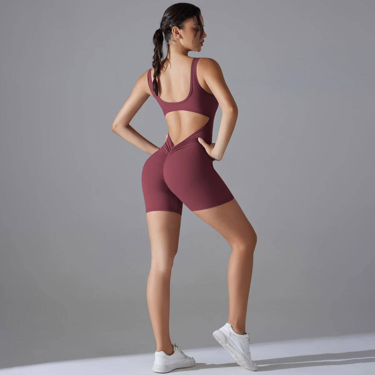 V Back Scrunch Sports Jumpsuit - Trendy Activewear.