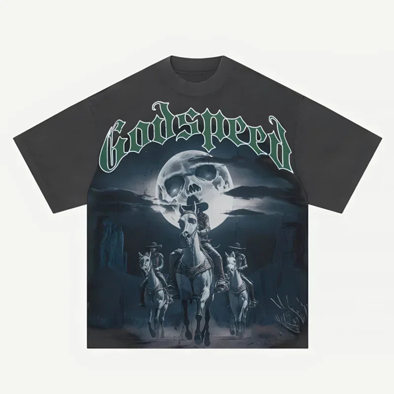 GOD SPEED Eye Moon Print Cotton Tee for Summer