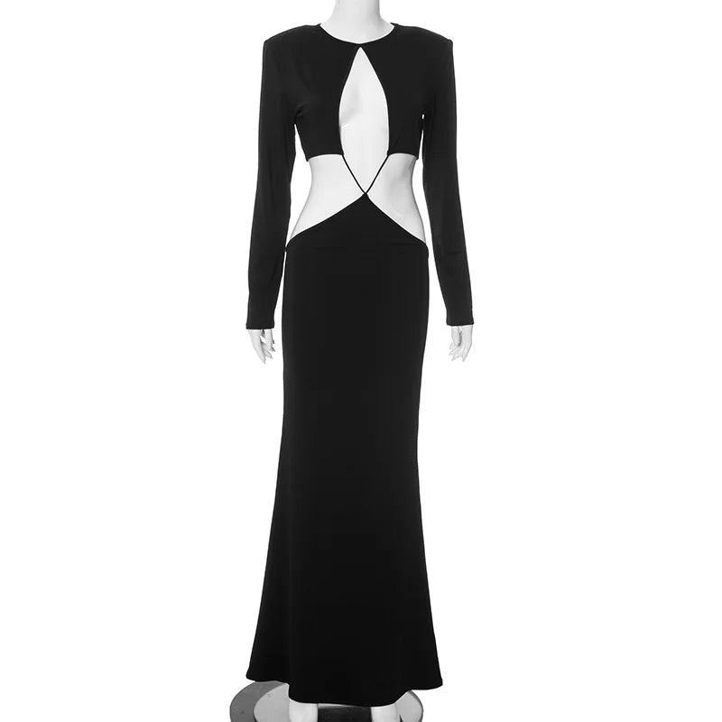 Elegant Black Cut Out Maxi Dress for Parties.