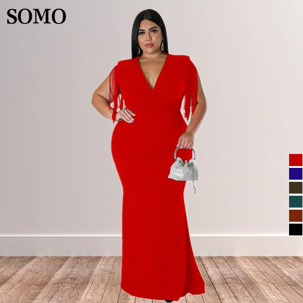 Chic Plus Size Tassel Maxi Dress for Women.