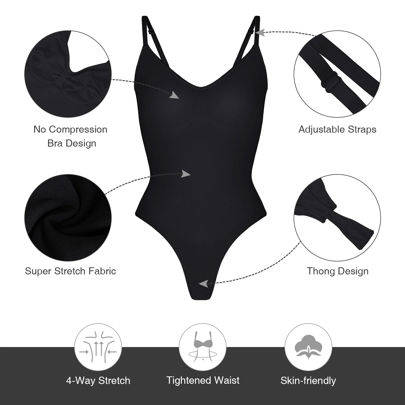 Seamless Thong Shapewear Bodysuit for Women.