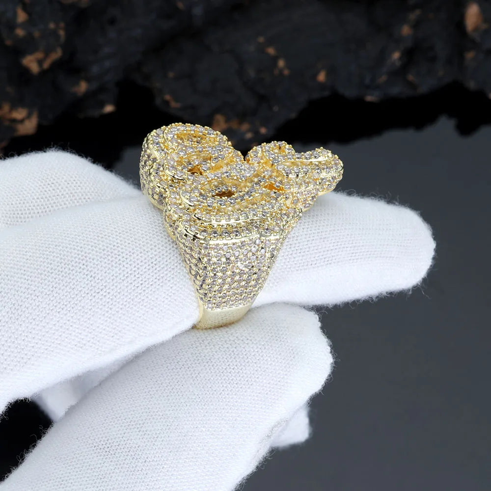 CZ Diamonds Allah Design Ice Out Ring - 18K Gold Plated.