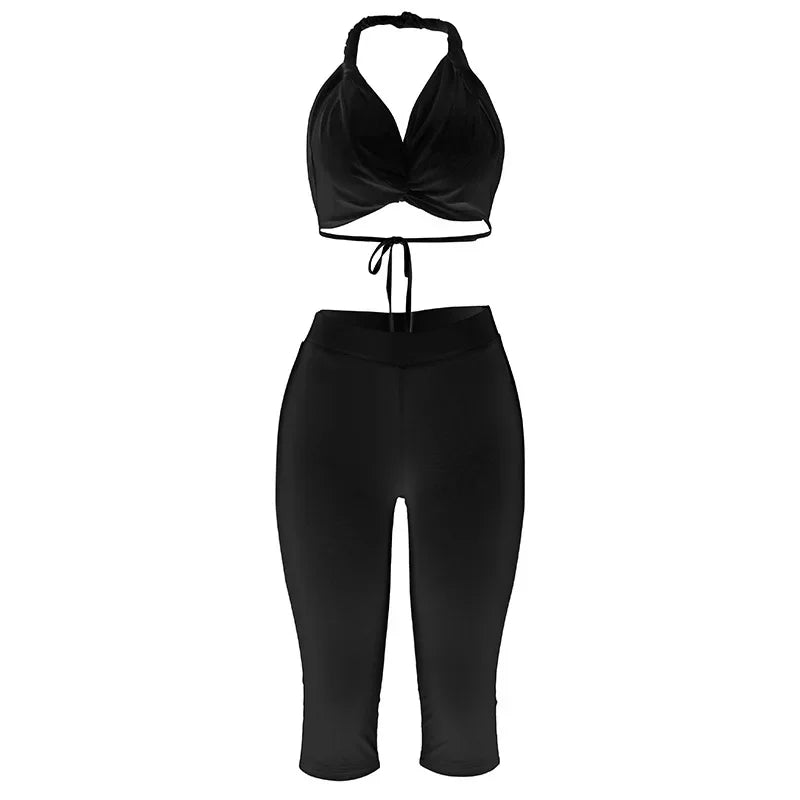 Autumn Women's 2-Piece Set: Halter Top & Capri Pants.