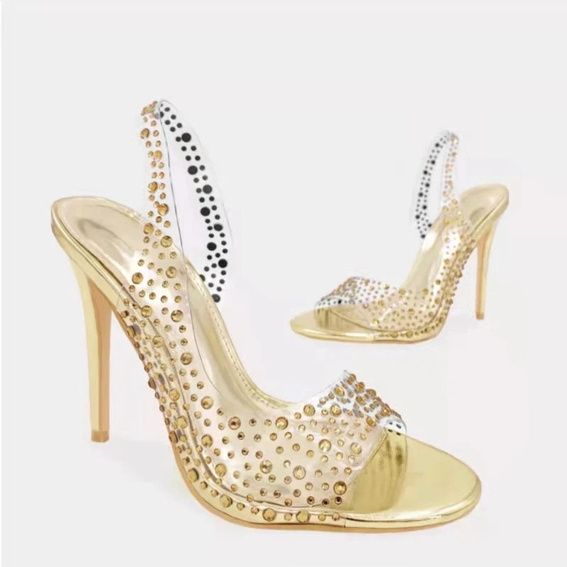 Champagne Silver Gold Crystal High Heels.