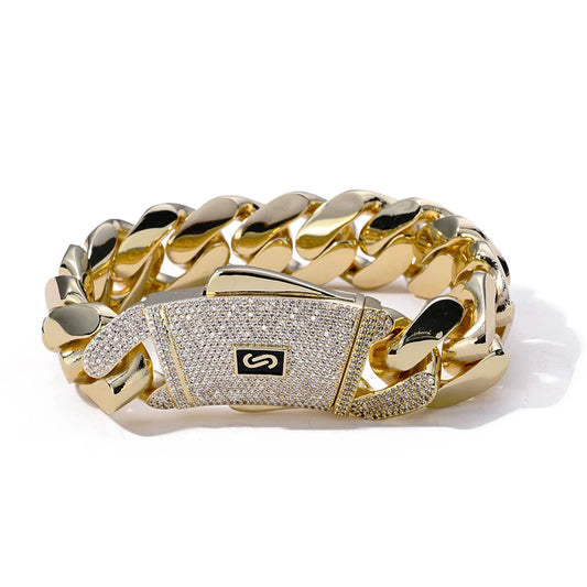 14K Gold Plated Monaco Bracelet - Hip Hop Jewelry with Iced Diamond Clasp