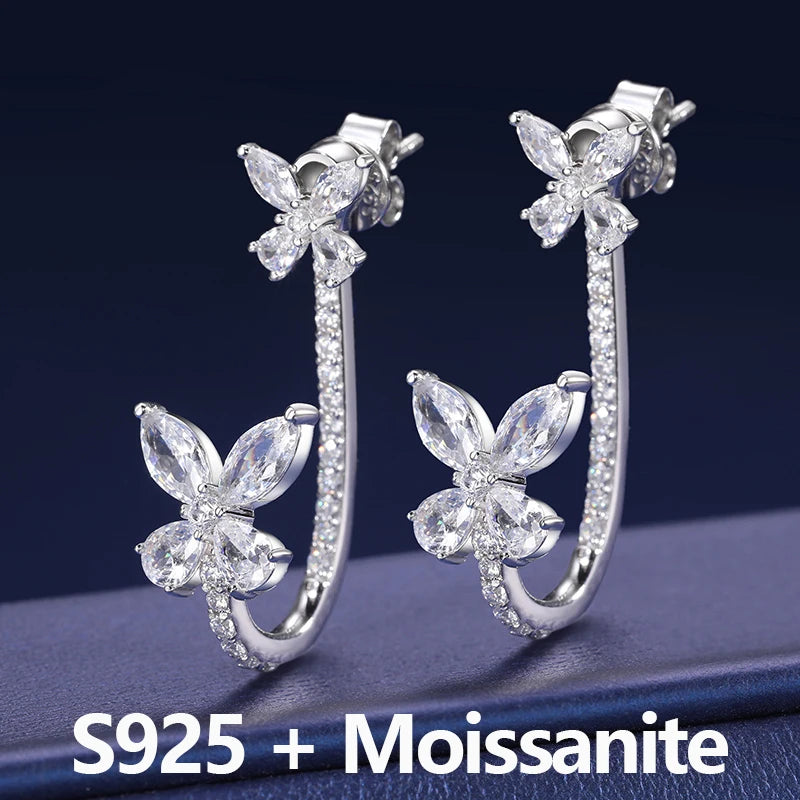 925 Sterling Silver Moissanite Butterfly Earrings For Women Iced Out Elegant Aretes Wedding Engagement Jewelry