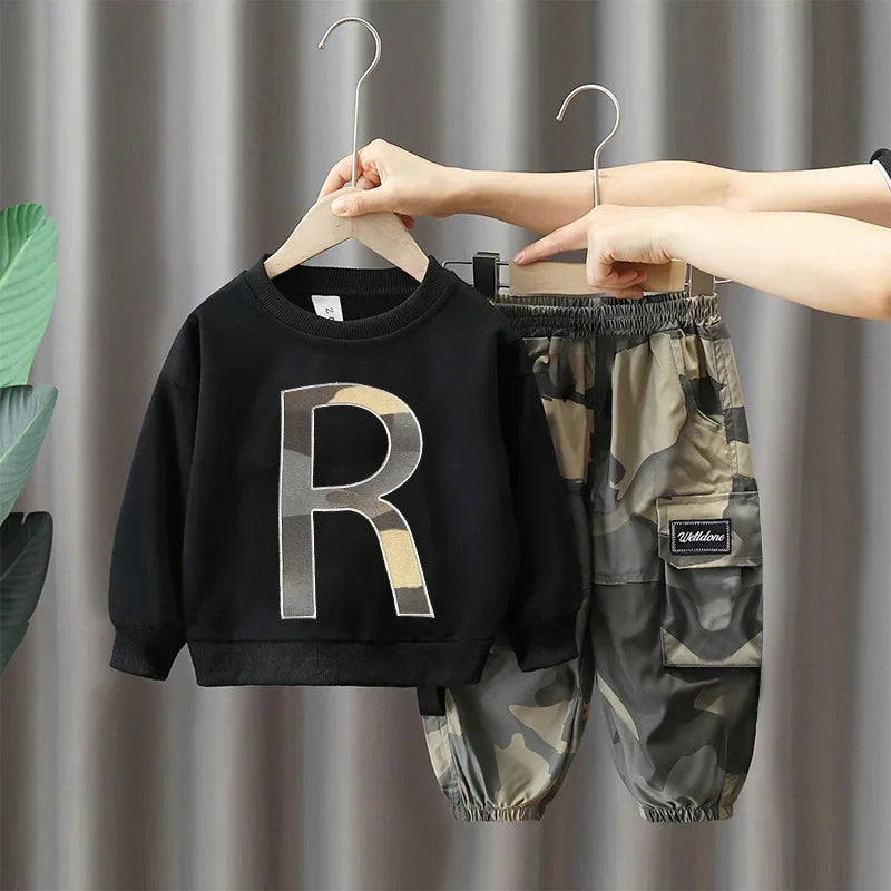 Autumn Kids Camouflage Sweatshirt & Cargo Pants Set