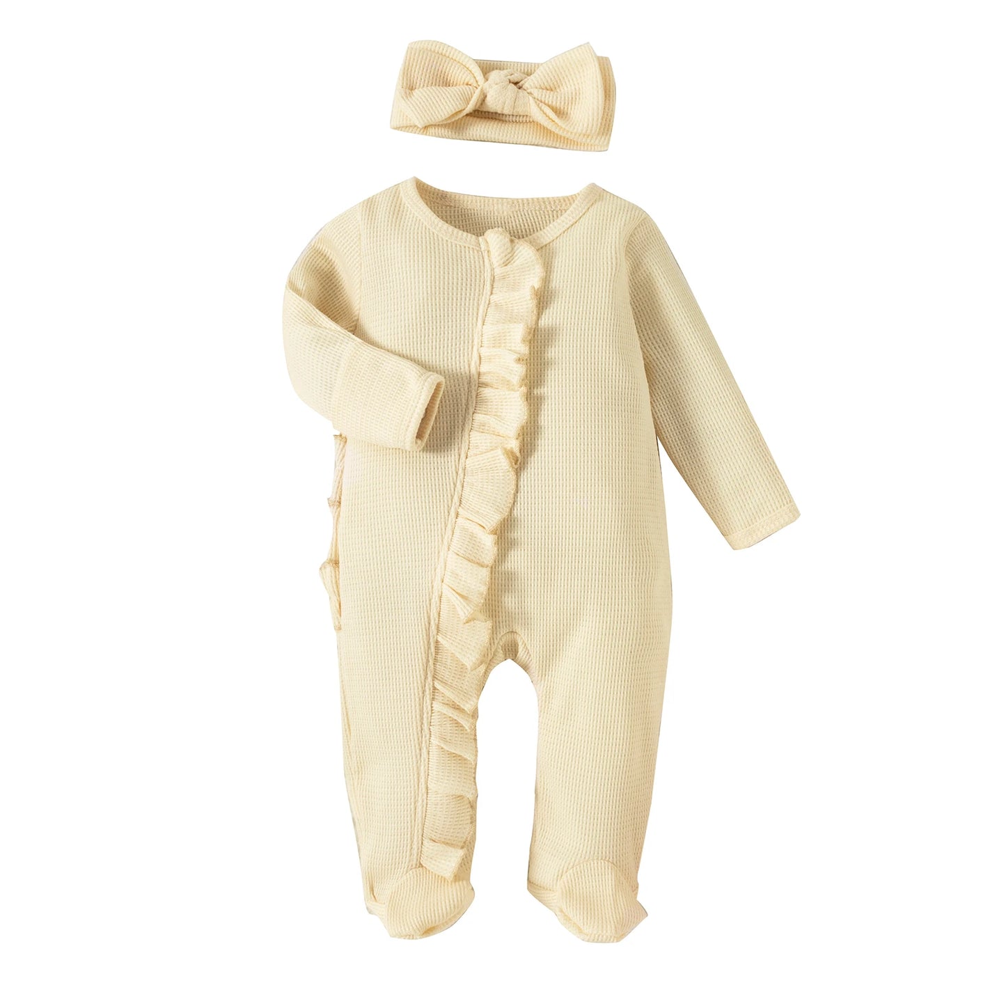 Soft Cotton Ruffle Newborn Baby Romper with Headband