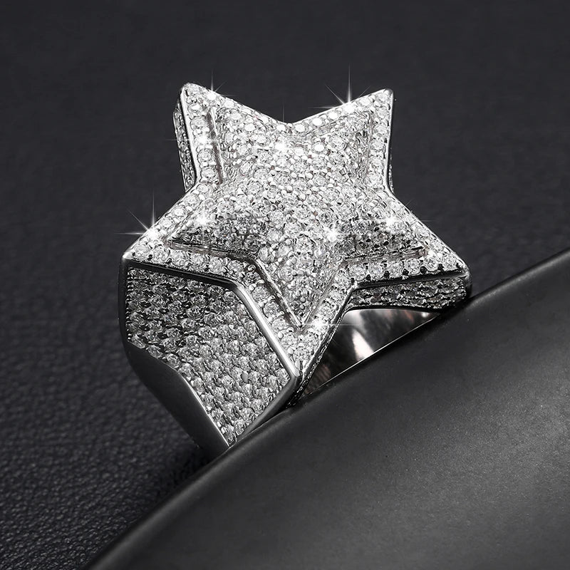 S925 Moissanite Five Star Men's Ring - Luxury Jewelry.