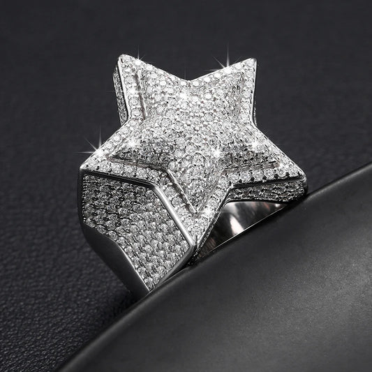 S925 Moissanite Five Star Men's Ring - Luxury Jewelry