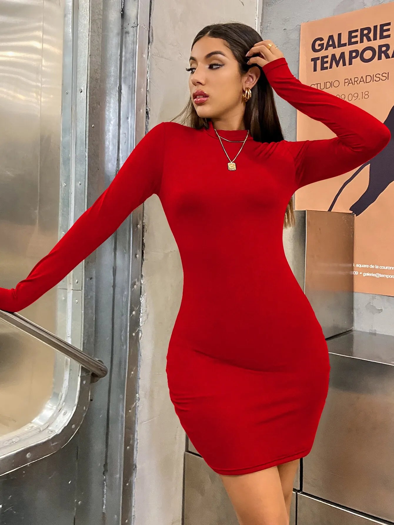 Chic Turtleneck Bodycon Mini Dress - Trendy Night Out.