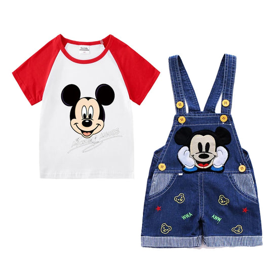 Mickey Mouse Baby Boy Summer Outfit Set - T-Shirt & Denim Shorts 1-4Y