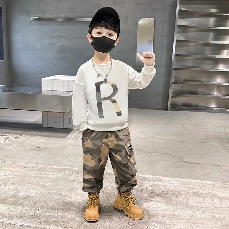 Autumn Kids Camouflage Sweatshirt & Cargo Pants Set