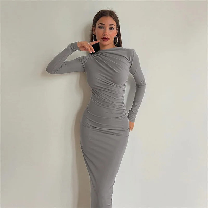 Elegant Ruched Long Bodycon Dress for Women.