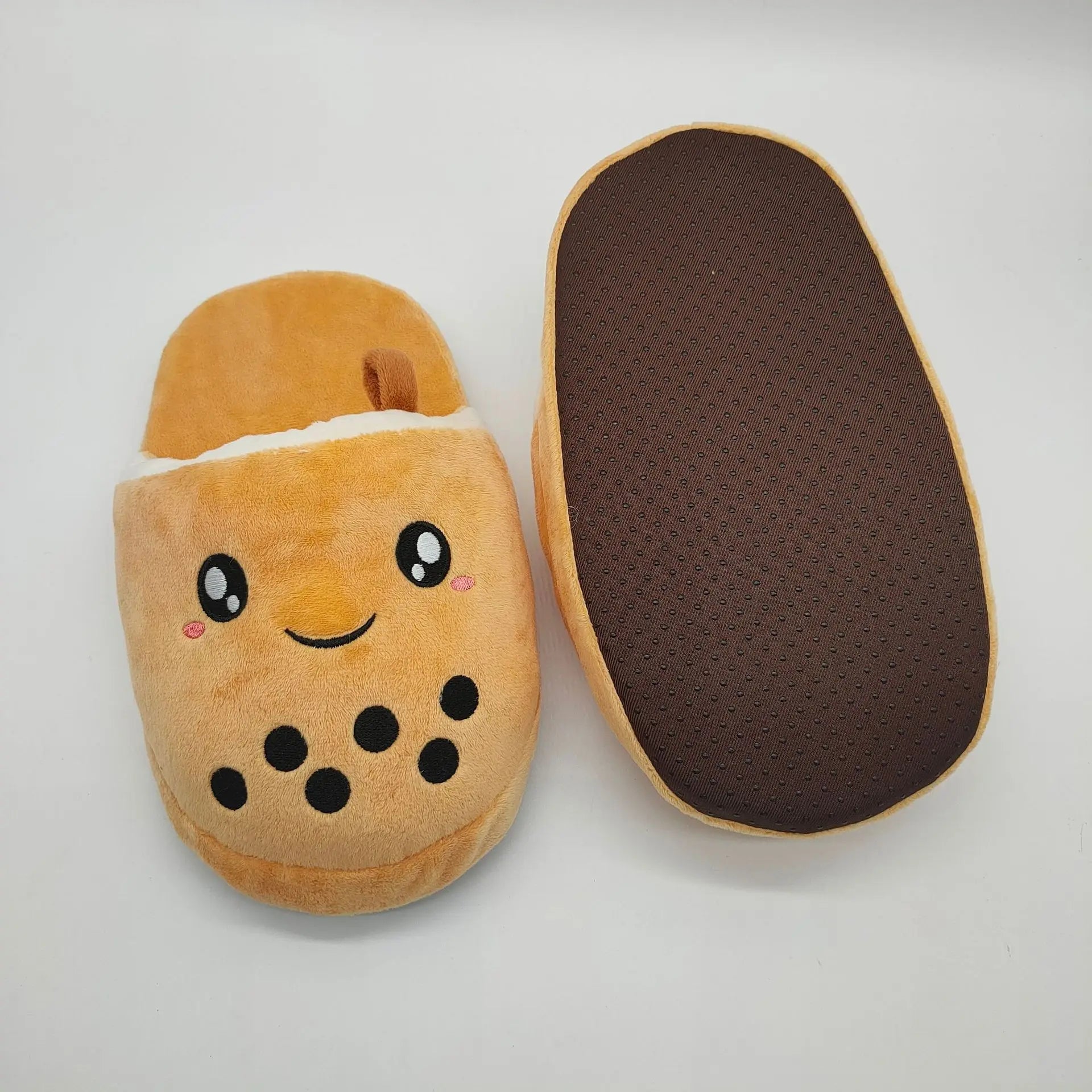 Cartoon Boba Milk Tea Plush Slippers - Cozy & Cute.