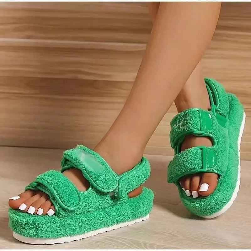 Women’s Plush Platform Sandals - Retro Casual Footwear