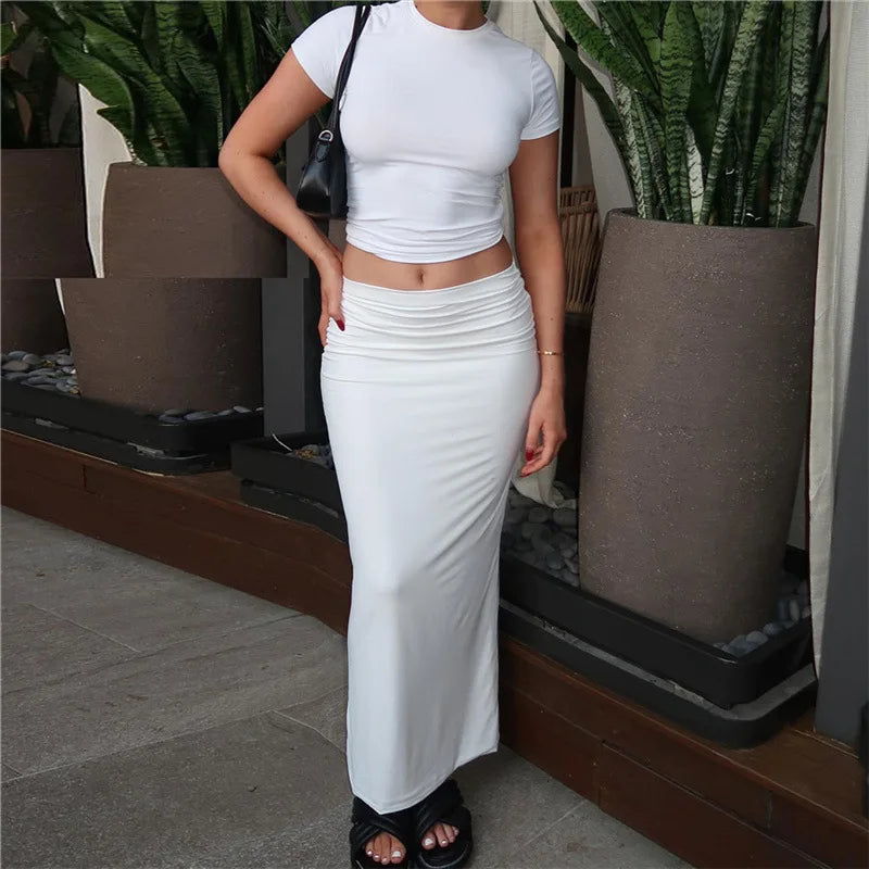 Chic Slim Crop Top & Long Skirt Set for Women.