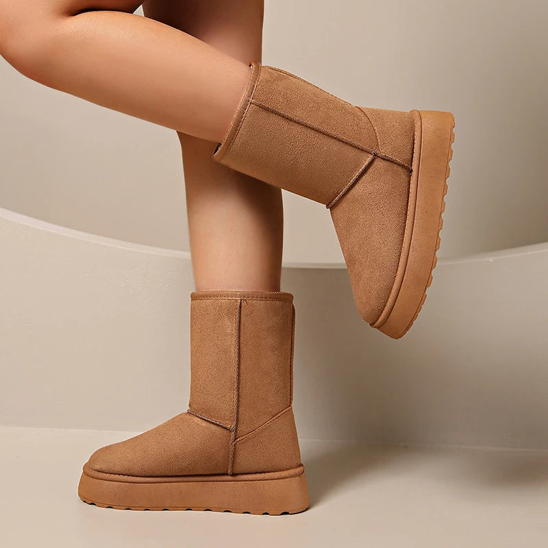 Camel Mid-Calf Snow Boots for Women - Edgy & Warm.