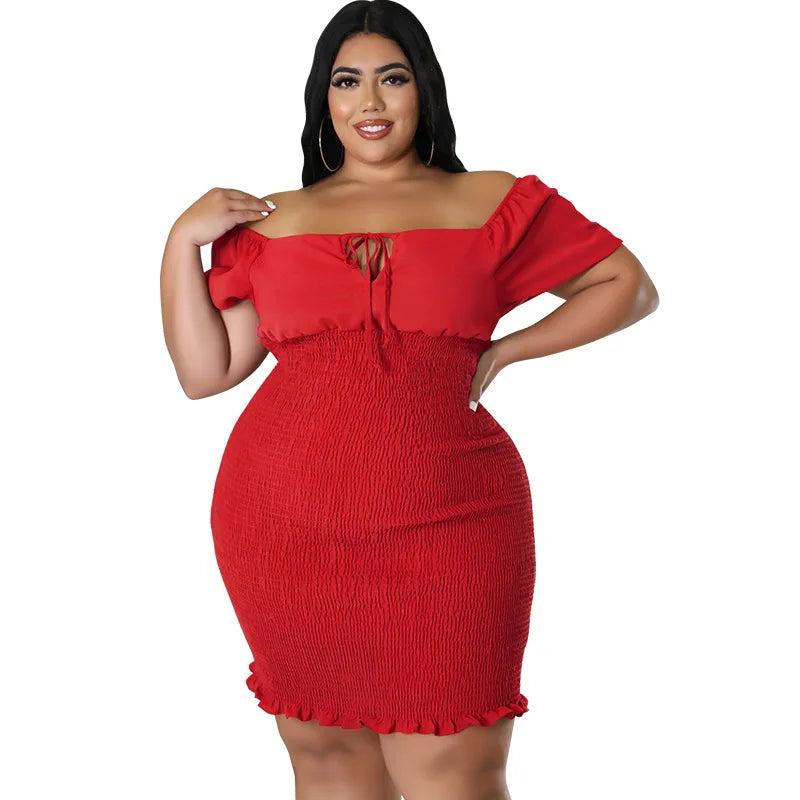 Chic Plus Size Summer Mini Dress - Sexy Solid Clubwear.