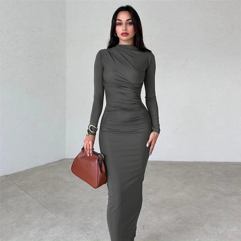 Elegant Ruched Long Bodycon Dress for Women.