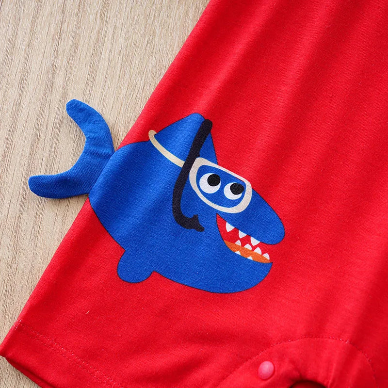 Adorable 3D Shark Print Baby Jumpsuit for 0-18M