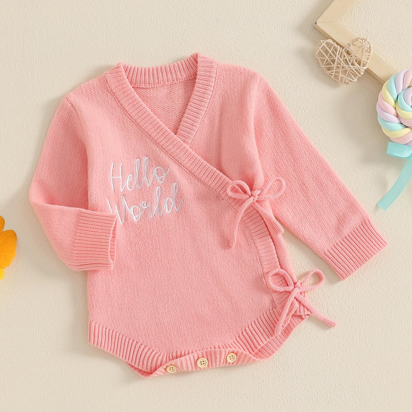 Soft Knitted Newborn Baby Sweater Rompers with Letter Embroidery