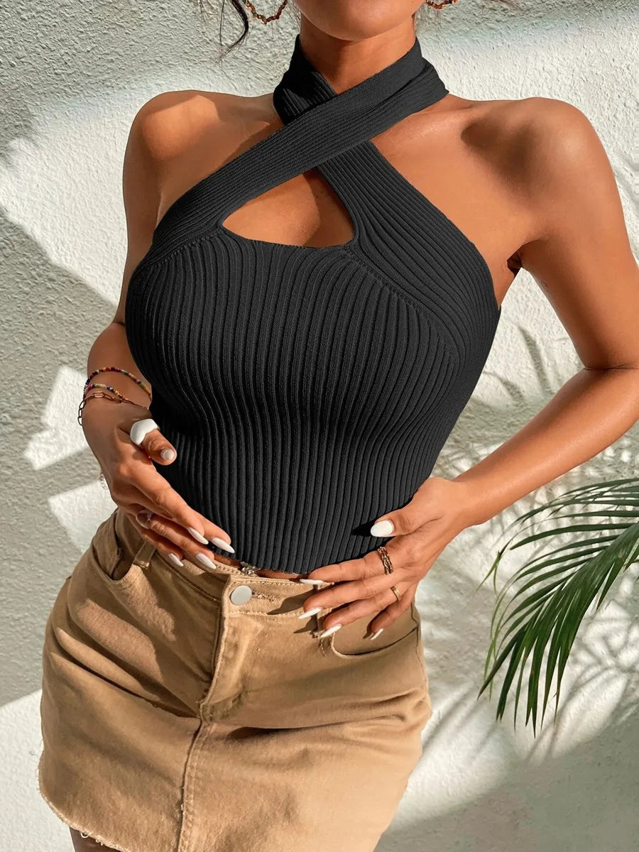 Trendy Women's Criss Cross Backless Crop Top - Summer Chic.